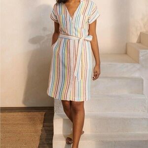 Boden Colorful Striped Linen Dress w/ belt